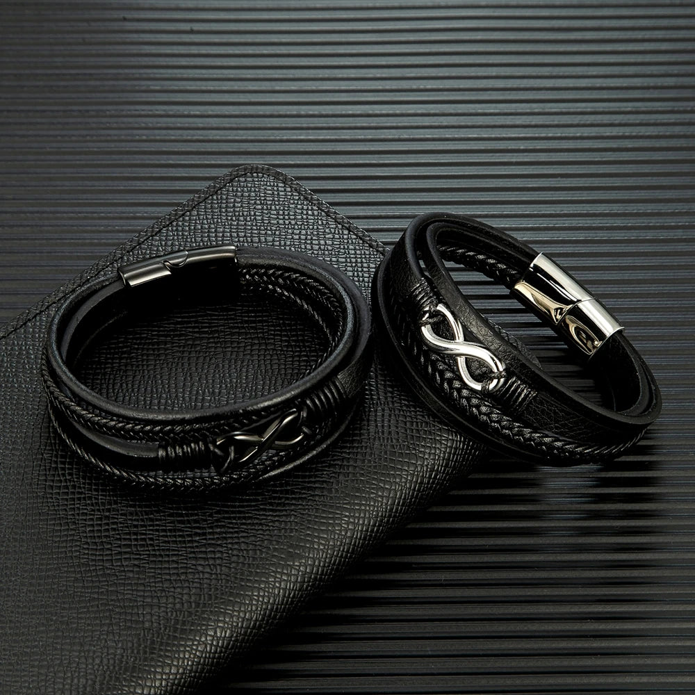 BLACK LEATHER INFINITY BRACELET