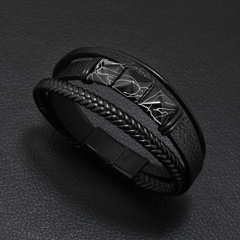 INTERWOVEN BLACK LEATHER BRACELET